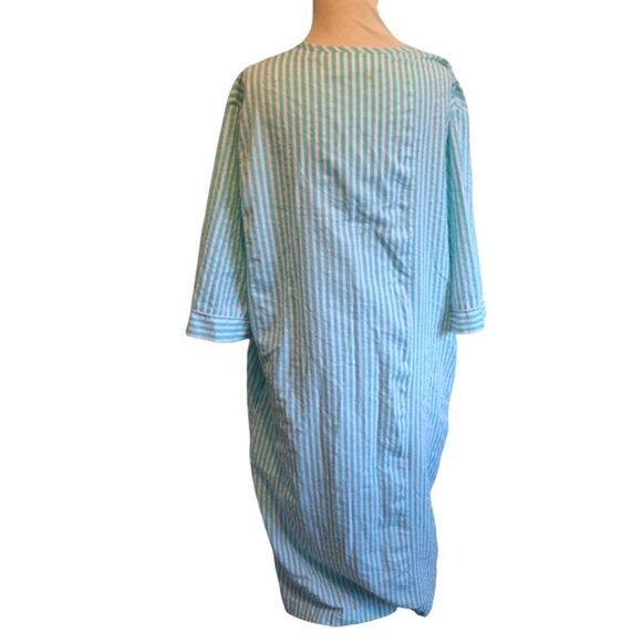Collections Etc Womens House Dress Moo Moo XL Green White Stripe Embroidery Zip - Picture 6 of 8